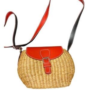 Sea & Grass Ava Straw & Faux Leather Crossbody Bag
